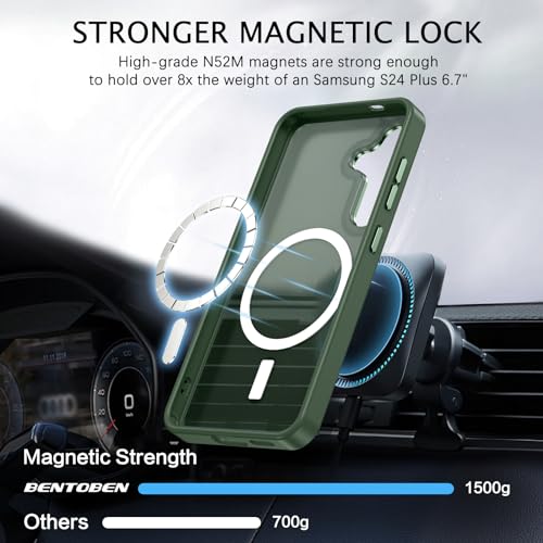 BENTOBEN Magnetic for Samsung Galaxy S24 Plus Case [Compatible with Magsafe] Translucent Matte Slim Thin Shockproof Anti-Yellow Women Men Protective Phone Cover for Samsung S24 Plus 6.7", Dark Green - color: Forest Green