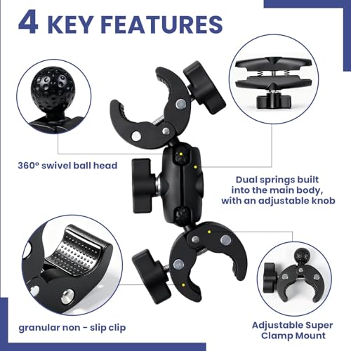 INNOLIFE Double Ball Head Camera Clamp - Adjustable Mounting Bracket with Pliers-Style Grips for Photo Studio Equipment, Light Stands, Reflectors, Monitors, and Golf Cart Crossbars（6inch）