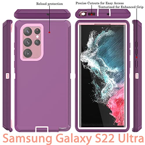 YmhxcY for S22 Ultra Case, Drop Proof 3-Layer Durable Cover/Shockproof Armor Drop Protection/Solid Rubber Protective Matte Cover for Galaxy S22 Ultra 6.8”-Fuchsia/Pink - color: Fuchsia and Pink