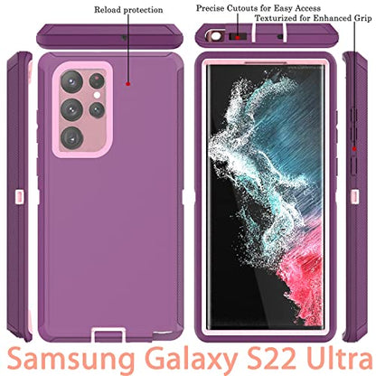 YmhxcY for S22 Ultra Case, Drop Proof 3-Layer Durable Cover/Shockproof Armor Drop Protection/Solid Rubber Protective Matte Cover for Galaxy S22 Ultra 6.8”-Fuchsia/Pink - color: Fuchsia and Pink