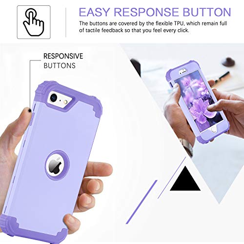BENTOBEN for iPhone SE 2022 Case and iPhone SE 2020 Case, Heavy Duty 3 in 1 Full Body Rugged Shockproof Hybrid Hard PC Soft Rubber Case for iPhone SE 3rd/2nd Gen, Light Purple/Lavender - color: A Light Purple/Lavender