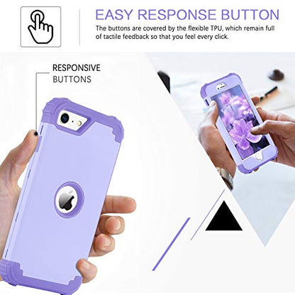 BENTOBEN for iPhone SE 2022 Case and iPhone SE 2020 Case, Heavy Duty 3 in 1 Full Body Rugged Shockproof Hybrid Hard PC Soft Rubber Case for iPhone SE 3rd/2nd Gen, Light Purple/Lavender - color: A Light Purple/Lavender