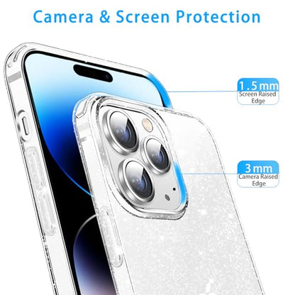 JJGoo Compatible with iPhone 14 Pro Case, Bling Sparkle Soft TPU Anti-Scratch Shockproof Protective Phone Bumper, Women Girls Cute Slim Sparkly Phone Case for iPhone 14 Pro, Clear Glitter - color: Clear Glitter