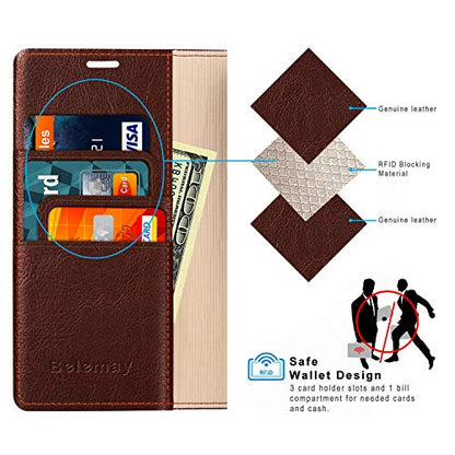Belemay Compatible with iPhone 15 Pro Max Case Wallet-Genuine Leather-RFID Blocking Card Holders-Shockproof TPU Shell-Kickstand-Durable Flip Cover Book Folding Phone Case Women Men (6.7-inch) Brown - color: Brown, size: iPhone 15 Pro Max