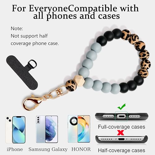 Silicone Beaded Phone Wrist Strap for Women, Elastic Wristlet - color: Leopard