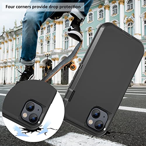 Rugged Phone Case for Apple iPhone 14, with Belt Clip Holster & Kickstand Heavy Duty Shockproof Protective Full Body Case Cover for iPhone 14 6.1 inch Phone(Black) - color: Black