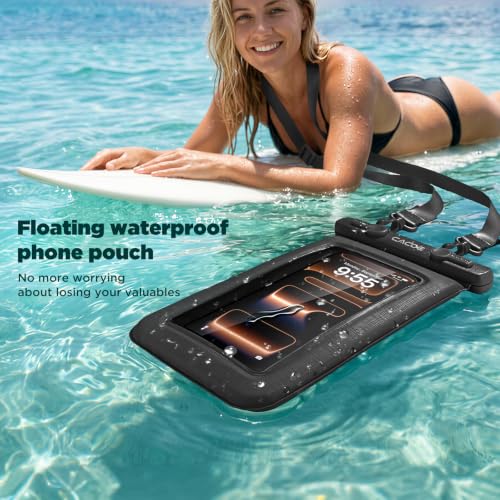 CACOE Floatable Waterproof Phone Pouch 2 Pack Up to 9.0", Black+Black | Floatable, IPX8 Waterproof Phone Case,Adjustable Lanyard,Dry Bags for Beach/Cruise/Travel/Camping/Kayak/Vacation Essentials - color: Black+Black#1, size: Up to 9.0"-Floatable