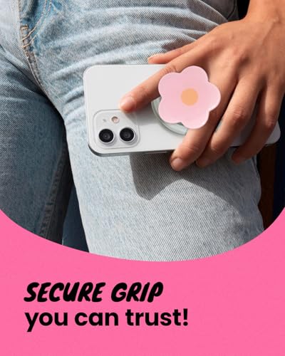 OnTheGrip Compatible with Magsafe Magnetic Cute Solid Color Daisy Flower Design Collapsible Mobile Phone Grip Stand Holder for Smartphone Tablet Cell Phone Accessory (Pink)
