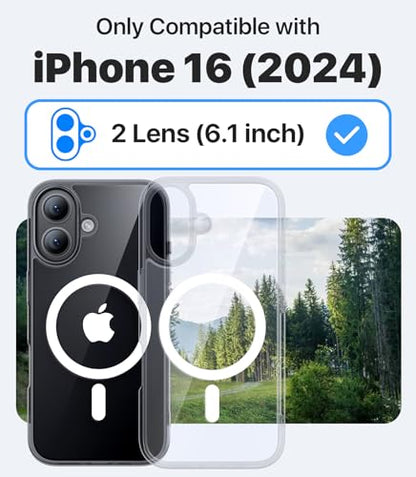 CAHEJILU Magnetic for iPhone 16 Case,[Compatible with MagSafe][Military Grade Drop Protection] Anti-Fingerprint Translucent Matte Shockproof Protective Case for iPhone 16 Phone Case 6.1",Clear - color: A4-Clear