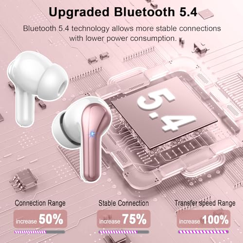 Wireless Earbuds, Bluetooth 5.4 Headphones, 50H Playtime in Ear Earphones - color: Rose gold