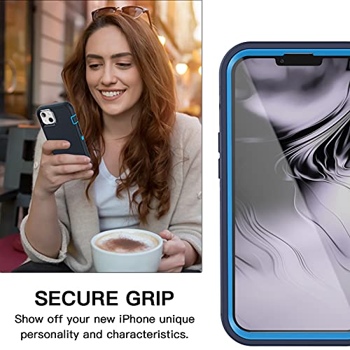 AICase for iPhone 13/iPhone 14 Case with Belt-Clip Holster, Screen Protector, Heavy Duty Protective Phone Case, Military Grade Full Body Protection Shockproof/Dustproof/Drop Proof Rugged(Admiral Blue) - color: Navy Blue with Belt
