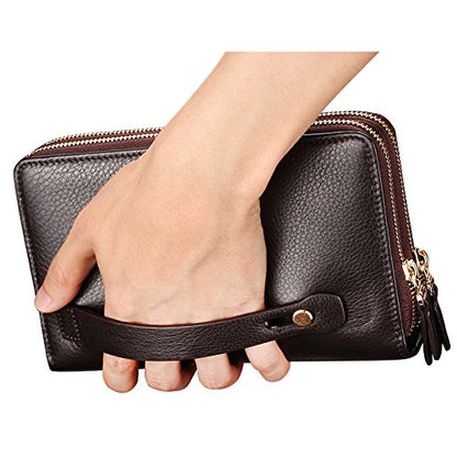 Mens Wallet Long Purse Leather Clutch Large Business Handbag Phone Card Holder Case Gift for Men Father Son Husband Boyfriend - color: Brown