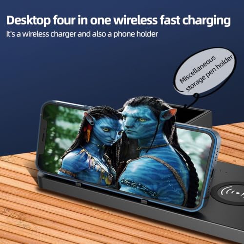 4 in 1 Wireless Charging Station, Multi-Device Fast Wireless Charger, Magnetic Charging Dock, Dual Headphone Charging, Desktop Organizer Stand for Home and Travel