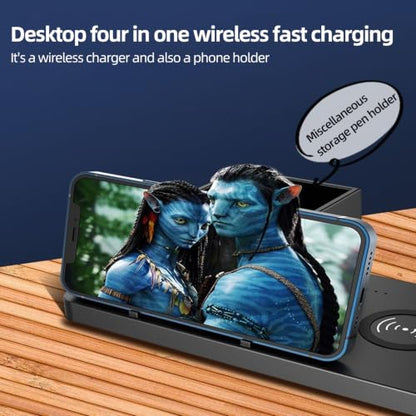 4 in 1 Wireless Charging Station, Multi-Device Fast Wireless Charger, Magnetic Charging Dock, Dual Headphone Charging, Desktop Organizer Stand for Home and Travel