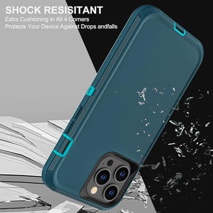 YKHJKLEC for iPhone 13 Pro Max Case, Military Grade 3 in 1 Heavy Duty Shockproof/Drop Proof/Dust Proof Case with 2Pcs Tempered Glass Screen Protector (Blue/Turquoise) - color: Blue/Turquoise