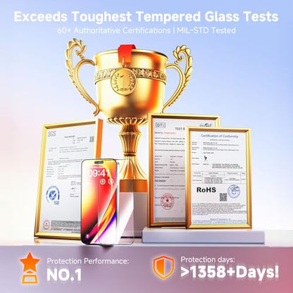 DMJN 9H+ Glass for iPhone 16 Pro Max Screen Protector (NO.1 Military Grade Shatterproof) Screen Protector 16 Pro Max Tempered Glass, Full Edge Coverage, 2 Pack - size: iPhone 16 Pro Max