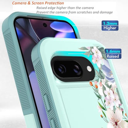 for Google Pixel 9a Case 2025: (Mint Green/Magnolia) | Cute Flowers Floral Design, for Girls Women, Slim Soft TPU Bumper, Shockproof Silicone Cell Phone Cover - color: Mint Green/Magnolia