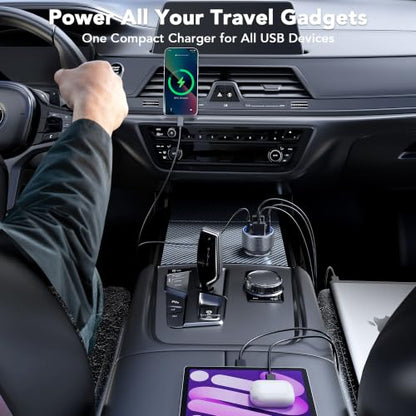 4-Port USB C Car Charger Fast Charging, 78W Metal Car Phone Charger - color: Grey-1Pc