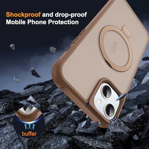 SKYLMW Compatible with iPhone 15 Case with Stand,Desert Brown | iPhone 15 Phone Case 6.1",Magnetic Ring Stand,Compatible with MagSafe,Military-Grade Protection,Great Grip Feeling - color: Desert Brown, size: Iphone 15