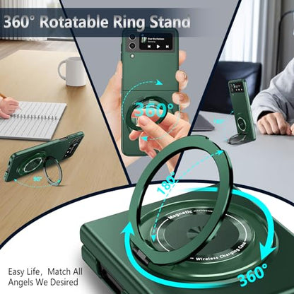 Magnetic Case for Samsung Galaxy Z Flip 4, [Compatible with MagSafe] Military Grade Shockproof Slim fit Samsung Z Flip 4 Phone Case with Magnetic Ring Kickstand, Green… - color: Green, size: Samsung Galaxy Z Flip 4