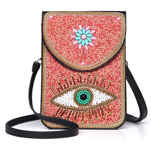 Small Crossbody Bags for Women, Cell Phone Shoulder Bag Boho Wallet Purse - color: Pink