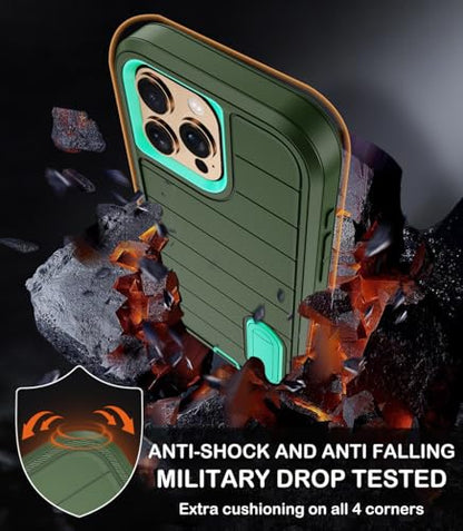 for iPhone 16 Pro Case with Screen Protector,Built-in Invisible Kickstand,Heavy Duty Shockproof Drop Protection Military Grade Tri-Layer Rugged Durable Cell Phone Cover for Apple 16 Pro 6.3"(Green) - color: Green