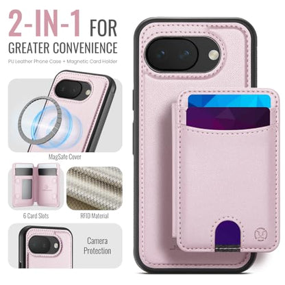Wallet Case for Google Pixel 10a Compatible with MagSafe for Men Women, 2 in 1 Detachable Magnetic Phone Case with Card Holder Kickstand RFID Blocking for Pixel 10a (Pink) - color: Pink