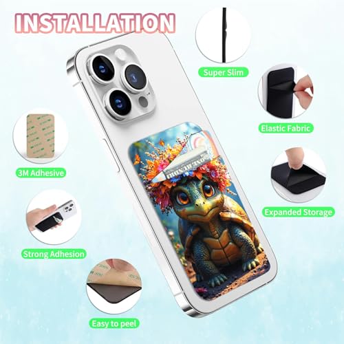 Phone Credit Card Holder Stick on, Cell Phone Pocket Self Adhesive Stretchy Stick on Wallet ID Credit Card Case Pouch Sleeve with Flap for All Smartphones, Forest Turtle - color: Forest Turtle