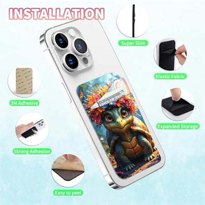 Phone Credit Card Holder Stick on, Cell Phone Pocket Self Adhesive Stretchy Stick on Wallet ID Credit Card Case Pouch Sleeve with Flap for All Smartphones, Forest Turtle - color: Forest Turtle