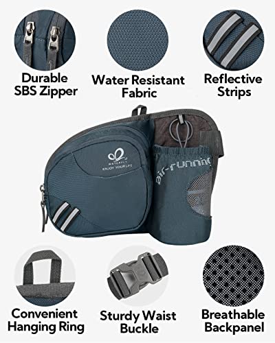WATERFLY Fanny Pack Waist Bag: Waist Pack for Women Men with Water Bottle Holder Hiking Fanny Pack for Running Walking DogWalking Travel Cycling - color: dark blue