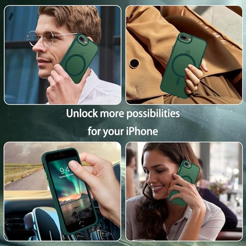 DUEDUE for iPhone 8 Plus Case, iPhone 7 Plus Case Magnetic[Compatible with Magsafe], Translucent Matte Back Protective Cover Anti-Scratch Shockproof Phone Case for iPhone 8 Plus/7 Plus, Green - color: Green
