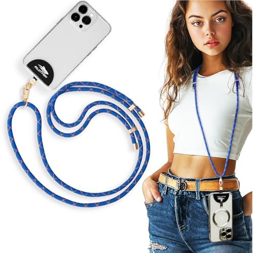 Pilotfish Team Phone Lanyard Strap – Universal Neck & Crossbody Cell Phone Holder, Anti‑Drop, Adjustable for iPhone & Android - color: Gold Buckle/Blue Gold