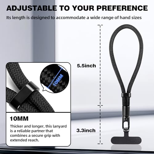 Phone Wrist Strap Hand Lanyard with LifetimeWarranty, Universal Adjustable Nylon Cell Phone String Holder Compatible with apple iPhone & Samsung,Anti-Drop Safety for Key Wallet Camera - color: 2pack (Short-black)