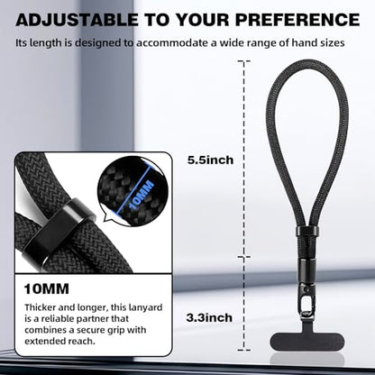 Phone Wrist Strap Hand Lanyard with LifetimeWarranty, Universal Adjustable Nylon Cell Phone String Holder Compatible with apple iPhone & Samsung,Anti-Drop Safety for Key Wallet Camera - color: 2pack (Short-black)