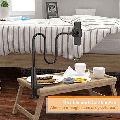 Phone Holder Bed Gooseneck Mount - Flexible Arm 360 Mount Clip Adjustable Bracket Clamp Stand Compatible with Cell Phone 11 Pro XS Max XR X 8 7 6 Plus 5 4, Samsung S10 S9 S8 for Bedroom Desk - color: Black