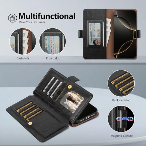 Compatible with Samsung Galaxy S25 Ultra Case Wallet with Card Holder Women Men,RFID Blocking PU Leather Phone Case Flip Shockproof Protector Cover Credit Card Slot Kickstand,Black - color: Black, size: Samsung Galaxy S25 Ultra