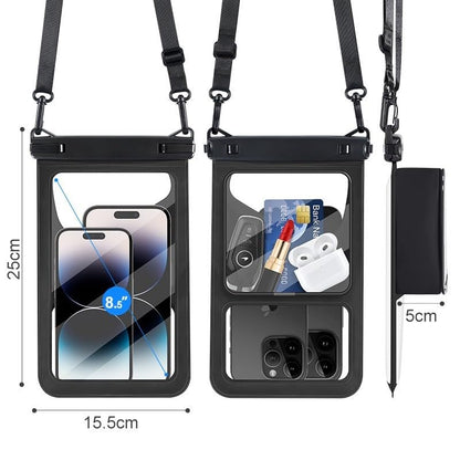 Waterproof Phone Pouch 2 Pack, Floating Dry Bag with Large Storage Pocket, IPX8 Waterproof Case Fits iPhone 16/15/14 Pro Max & Samsung, Touch Screen for Beach, Swimming, Kayaking & Cruise Black
