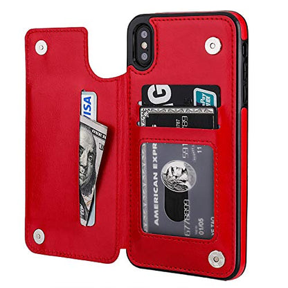 ONETOP for iPhone Xs Max Wallet Case with Credit Card Holder,Red | Kickstand,ID/Cash Holder,Case Wallet with Card Slots,Double Magnetic Clasp,Durable PU Leather Shockproof Cover for Women Men - color: iPhone Xs Max 6.5" Red