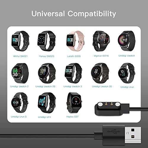 Acediar [2-Pack] 3.3FT Smart Watch Charger Magnetic USB Charging Cable for Letsfit Willful YAMAY SW023 ID205L SW021 ID205U ID205S SW025 Uwatch 3S
