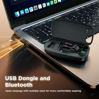 Bluetooth Headset V5.3, Wireless Headset with Dual Noise-Canceling Mics, Portable Charging Case, 300H Standby Time, Hands Free Headphones for PC/Cell Phones, Trucker/Office/Work