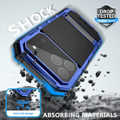Simicoo Military Metal Heavy Duty Case Compatible with iPhone 17 Pro Max, Drop Protection Rugged Defender Metal Bumper Screws Case with Stand Gorilla Glass Camera Cover Full Body Dustproof Blue - color: Blue, size: iPhone 17 Pro Max