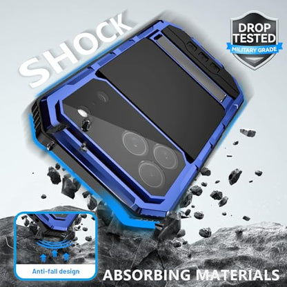 Simicoo Military Metal Heavy Duty Case Compatible with iPhone 17 Pro Max, Drop Protection Rugged Defender Metal Bumper Screws Case with Stand Gorilla Glass Camera Cover Full Body Dustproof Blue - color: Blue, size: iPhone 17 Pro Max