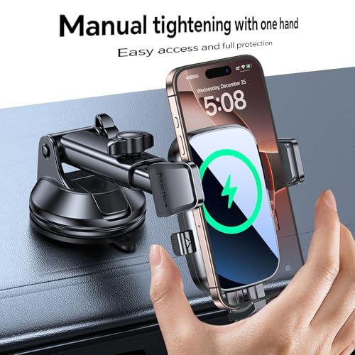 Kaistyle Wireless Car Charger【One Hand Manual Clamping】 Fast Wireless Charger for Car Phone Holder Mount Charger Phone Holders for Your Car Dashboard/Windshield/Vent Truck Mount for iPhone Samsung