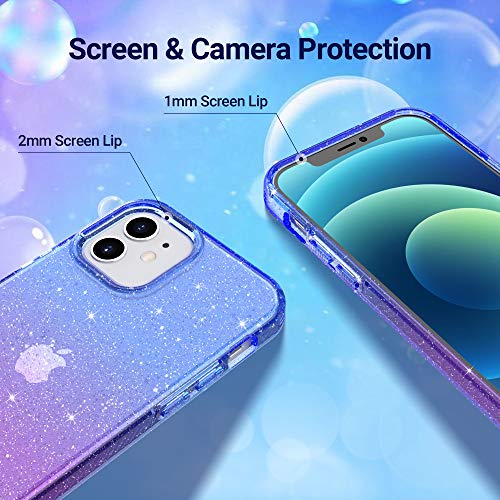 ULAK Compatible with iPhone 12 Case Clear Glitter, Purple | Sparkle Bling Soft TPU Women Girls Shockproof Protective Phone Case Designed for iPhone 12 & iPhone 12 Pro 6.1 inch - color: Purple