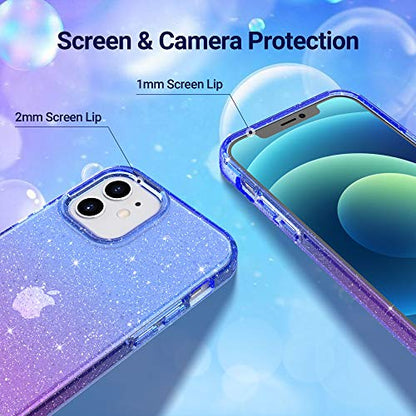 ULAK Compatible with iPhone 12 Case Clear Glitter, Purple | Sparkle Bling Soft TPU Women Girls Shockproof Protective Phone Case Designed for iPhone 12 & iPhone 12 Pro 6.1 inch - color: Purple