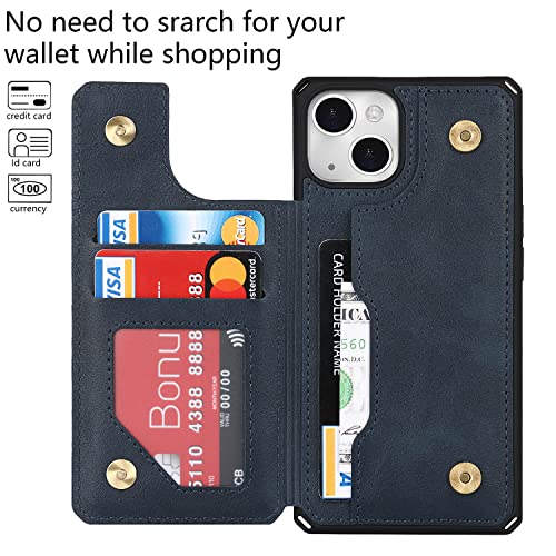 Cavor for iPhone 14 Wallet Case with Card Holder for Women, Blue - color: B-Blue