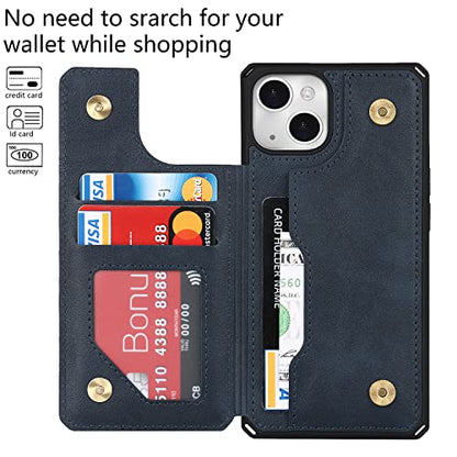 Cavor for iPhone 14 Wallet Case with Card Holder for Women, Blue - color: B-Blue