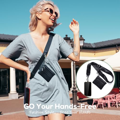 Clip and Go Phone Strap with Wallet Crossbody, Phone Chain Cross Body with Detachable Zippered Pouch, Phone Lanyard with Purse, Adjustable Mobile Strap (Black) - color: Black