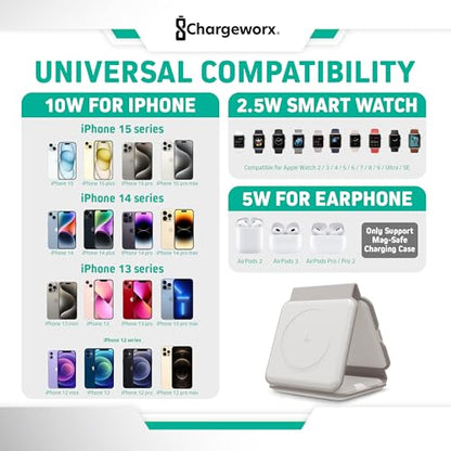 3-in-1 Foldable MagSafe Charger, iPhone 17/16/15, Apple Watch & AirPods Pro