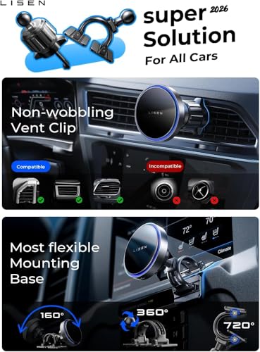 LISEN 15W MagSafe Car Mount Charger, Magnetic Phone Holders for Your Car - color: Black Gray